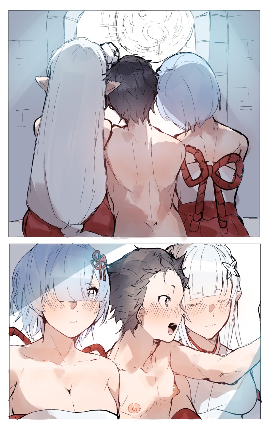 Subaru x Emilia and Rem New Year 2025 page 23 featuring emilia re zero kara hajimeru isekai seikatsu parody - futanari elf hentai manga - read online free