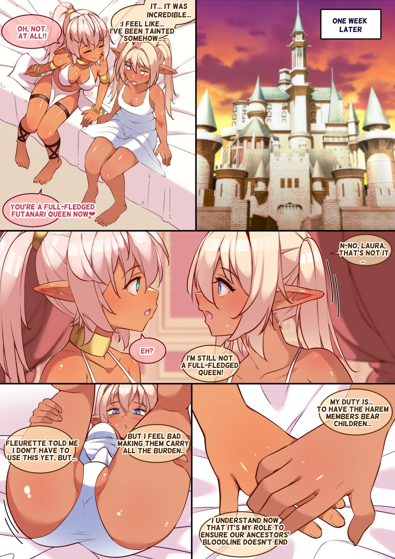 Shojo de Doutei de Miseitsuu no Futanari Dark Elf-chan ga Lesbian Harem ni Tatakikomareru Ohanashi page 55 original parody - full color mosaic censorship hentai manga - read online free