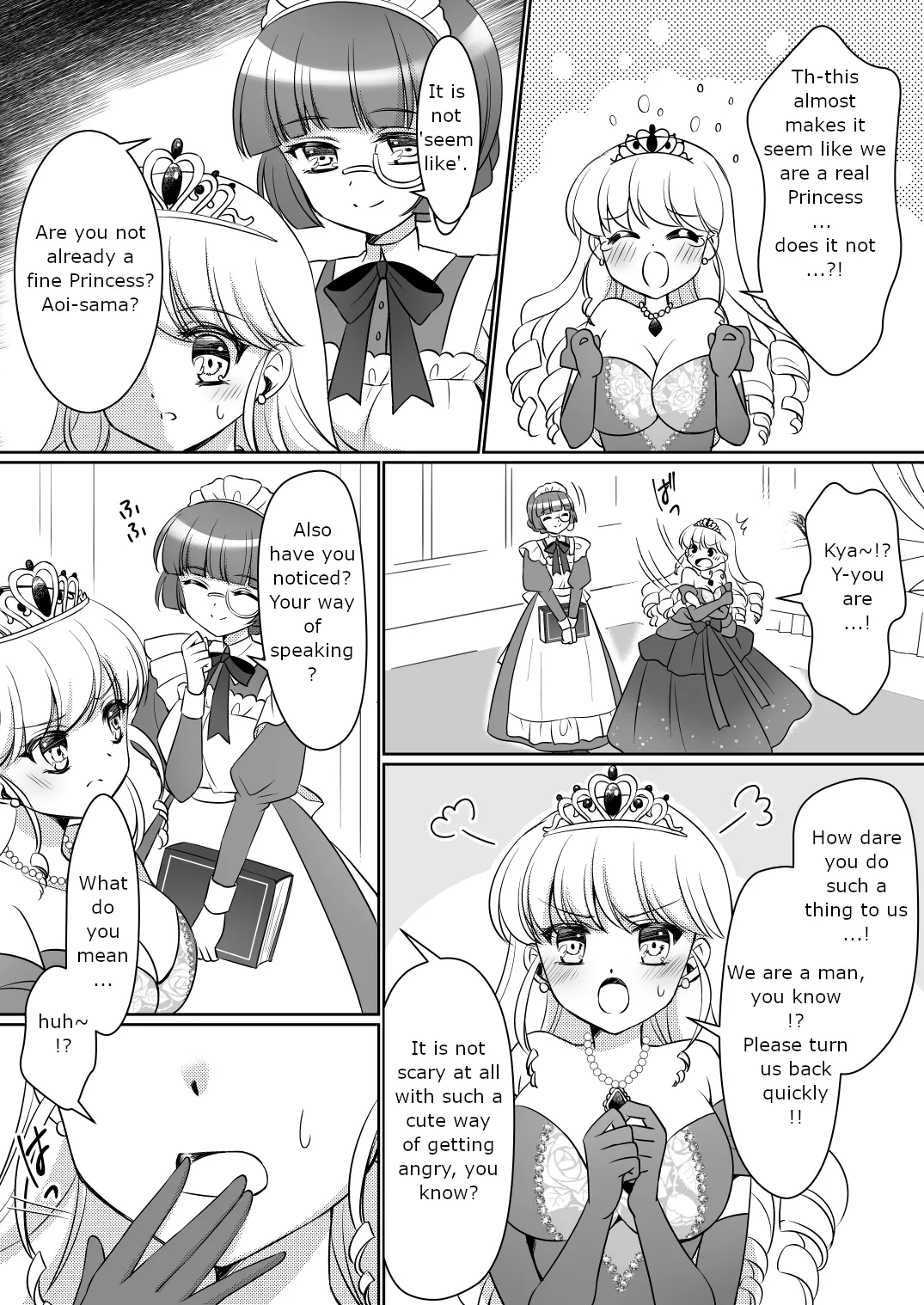 [Amuai Okashi Seisakusho (Kagura Kurumi)] Zettai ni Ohime-sama ni Nanka Narimasen wa! ~Ohime-sama Taiken de Ohime-sama ni Sareta Ore~ | I will never become a princess! ~I was made into a princess through the princess experience~ [English] page 15 original parody - transformation big breasts hentai manga - read online free