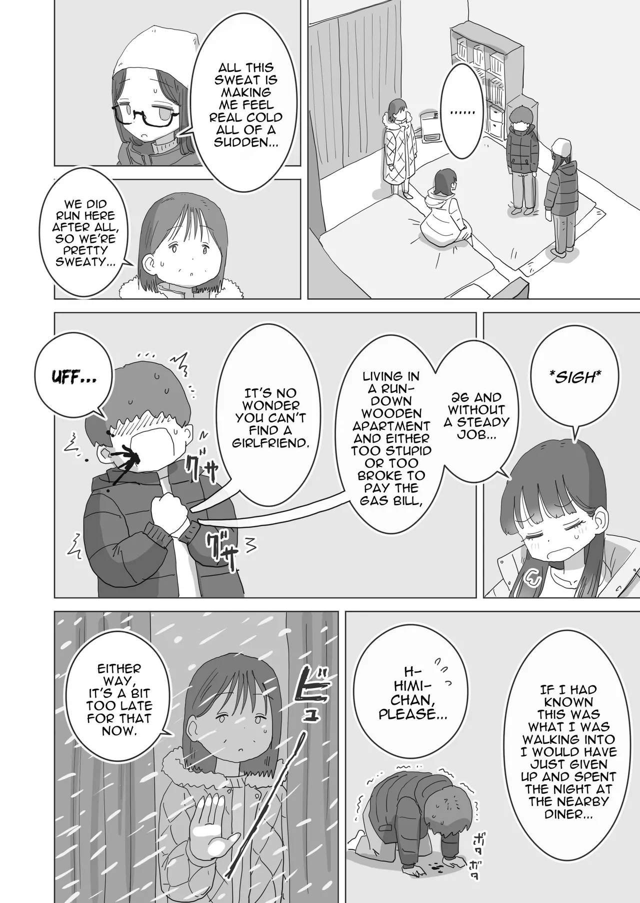 [Hiyashi Makura] Aru Ooyuki no Tsumetai Yoru Boku no Ie no Futon no Naka de Beit-saki no Onnanoko-tachi ga Naisho de Micchaku Atatame Ecchi Shite Kureta. | One Cold Snowy Night, My Colleague Secretly Had Intimate Warm-up Sex With Me Under The Bed Sheets. [English] [Darg777 Translations] - Page 9
