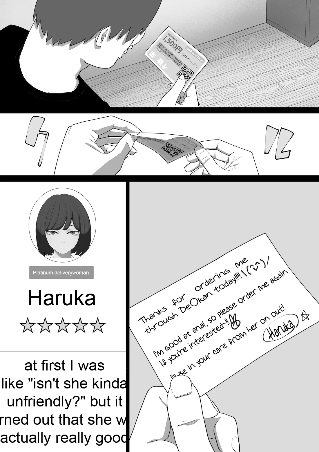 [Wakabatei] SEX Haitatsu Appli De●kan de Kurokami Bob JK o Ie ni Yonde Genkan Kosoku Nuki Fella Tachi Back Demae SEX de Nuite morau Hon | A Story About Calling a Black-haired, Bob-Cut JK to Your House Via Dexxxcan, The Sex Delivery App, and Having Her Give You a Quick Suck and Fuck In The Entryway [English] {Doujins.com} page 30 original parody - sole female sole male hentai manga - read online free