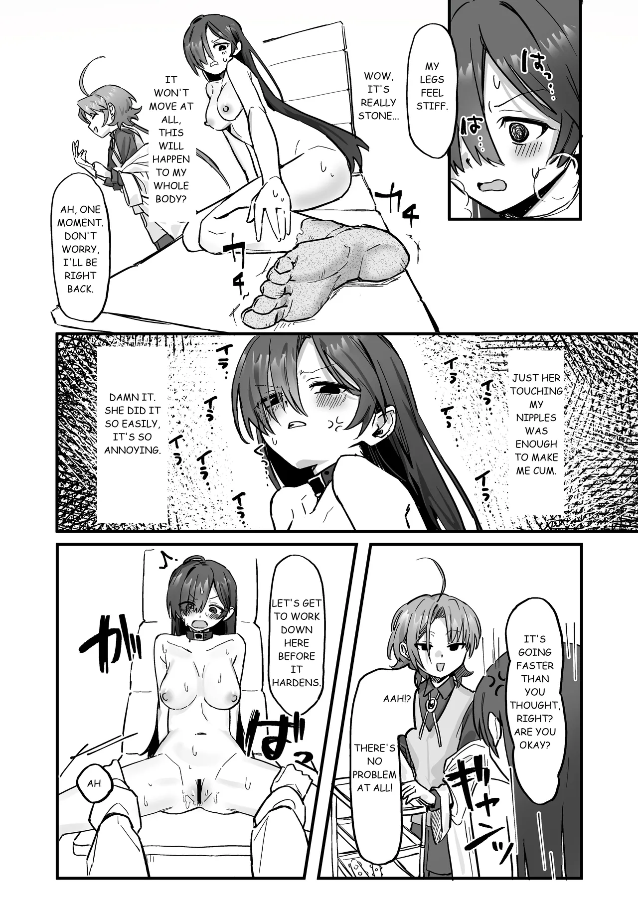 Shinjin Kenshuu de Kairaku Sekika Zeme... desu ka!? | Pleasure Petrification Torture During New Employee Training...!? page 11 original parody - rough translation yuri hentai manga - read online free