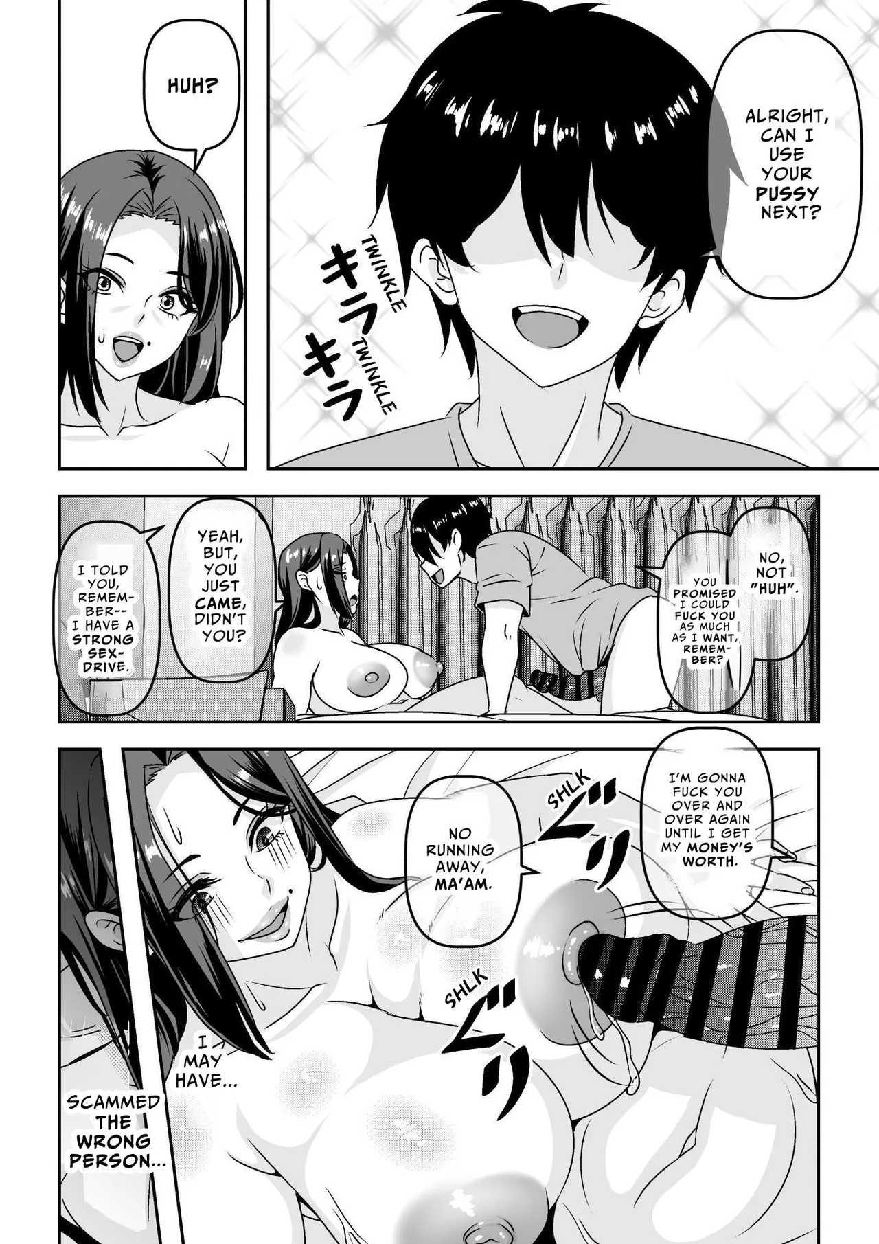 [Waribashi Kouka] Ore ga Seigou na no o Shirazu ni Tsuki Ichi Man de Yarihoudai no Subscription Keiyaku o Musun de shimatta Funinki Fuuzokujou Oba-san | Unpopular Prostitute Signs An All-I-Can-Fuck Monthly Subscription Not Knowing I'm A Total Horndog [English] [Reforged] page 19 original parody - sole female sole male hentai manga - read online free