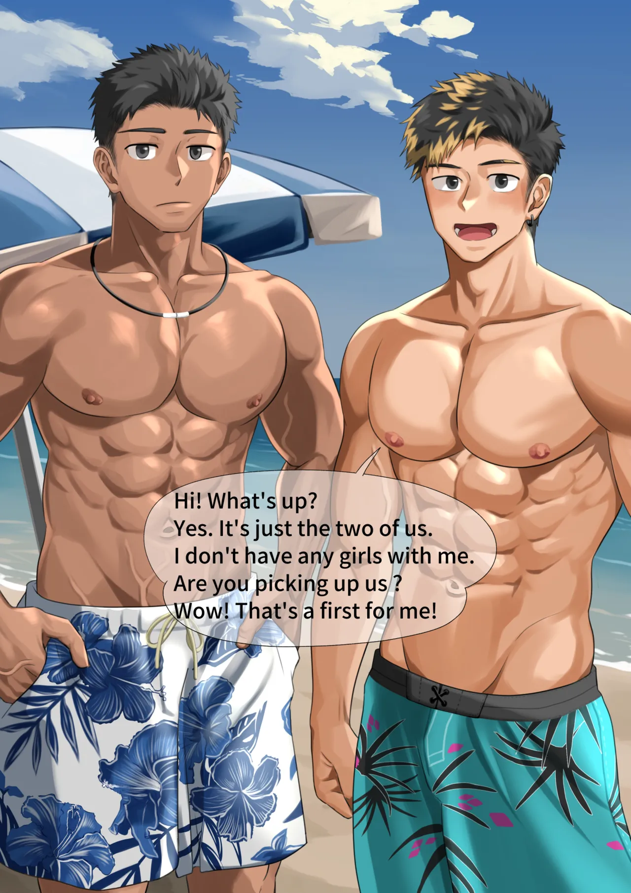 [motyaki] ビーチで逆ナン…(p10.)【ENG】 (Pixiv Fanbox) page 11 original parody - males only yaoi hentai manga - read online free