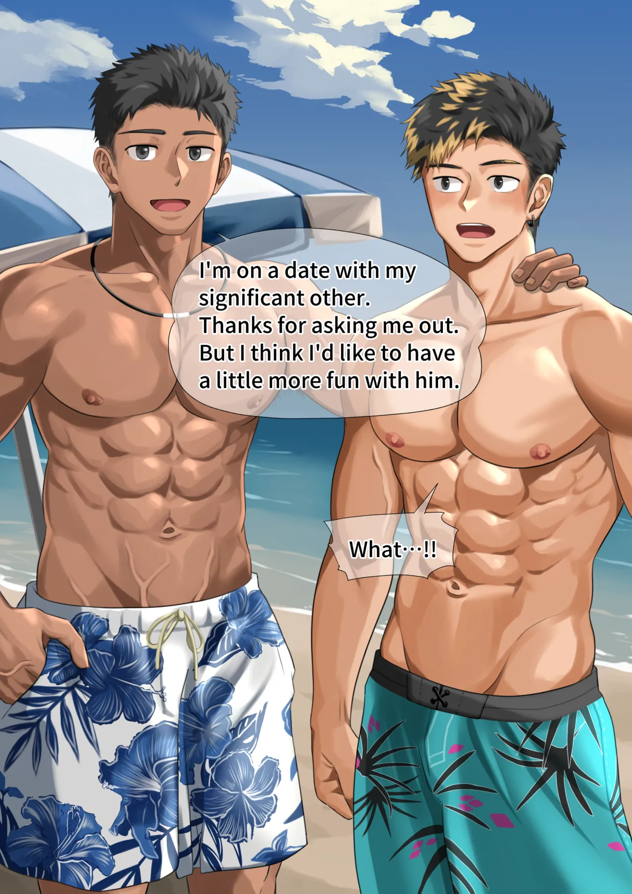 [motyaki] ビーチで逆ナン…(p10.)【ENG】 (Pixiv Fanbox) page 15 original parody - males only yaoi hentai manga - read online free