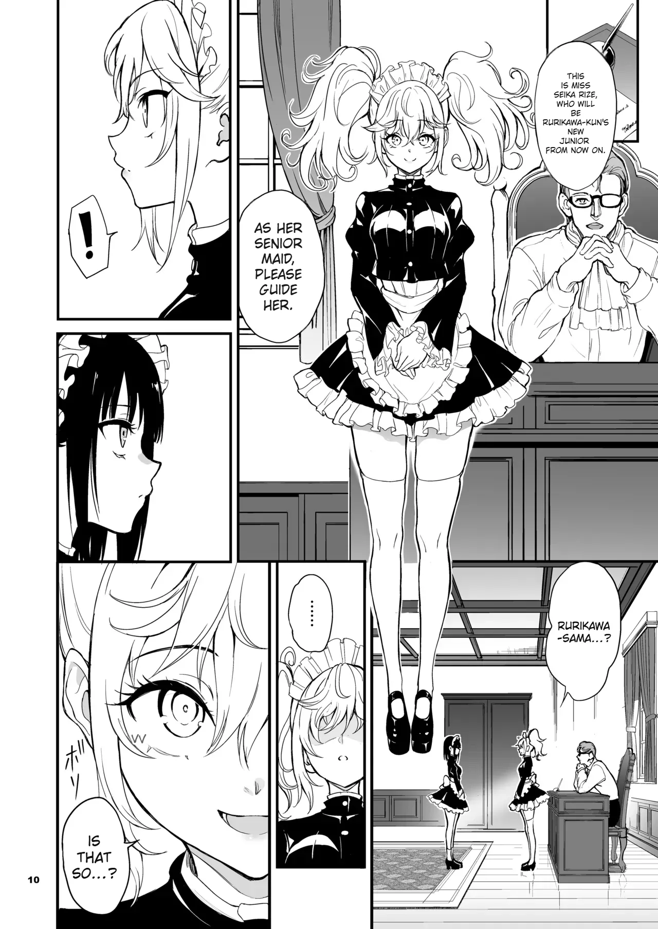 [Kyockchokyock (Kyockcho)] Maid Kyouiku. 8 -Botsuraku Kizoku Rurikawa Tsubaki- | 女仆教育。8 -没落貴族瑠璃川椿- [English] [Digital] page 10 original parody - maid multi-work series hentai manga - read online free