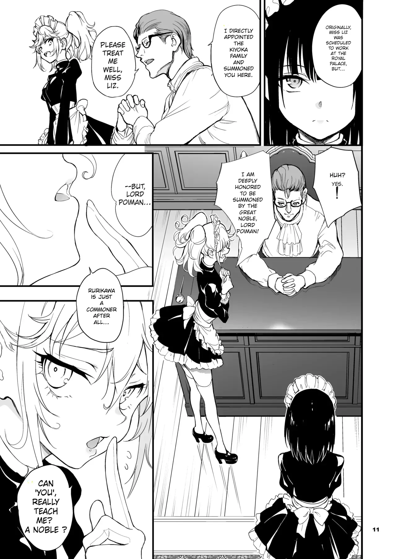 [Kyockchokyock (Kyockcho)] Maid Kyouiku. 8 -Botsuraku Kizoku Rurikawa Tsubaki- | 女仆教育。8 -没落貴族瑠璃川椿- [English] [Digital] page 11 original parody - maid multi-work series hentai manga - read online free
